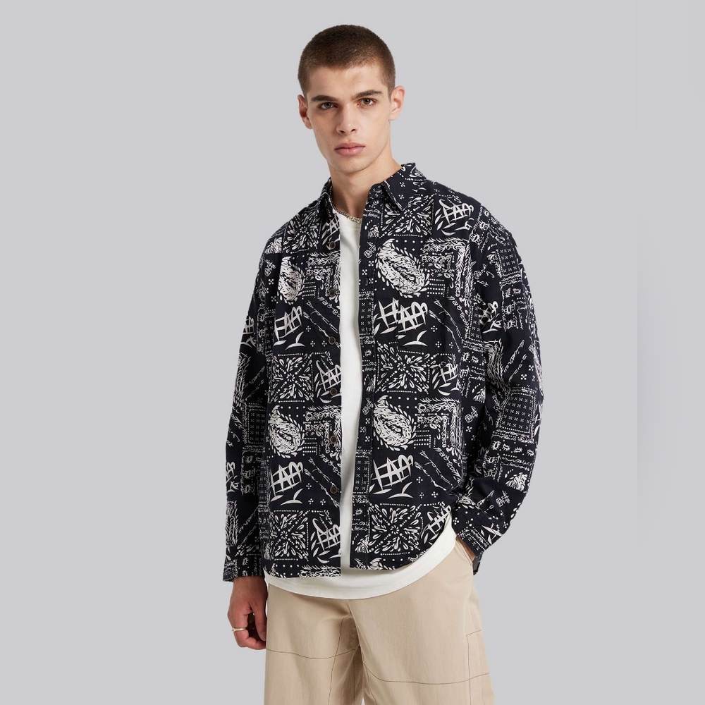 NWT All-Cotton Patterned Shirt (Black) - DEPT. ANONYM